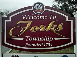 Forks Township's welcome sign in November 2020