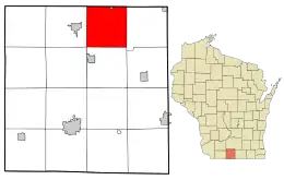 Location in Green County and the state of Wisconsin.