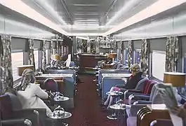 Interior of SP parlor car on Train 126, 1971