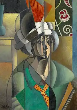 Jean Metzinger, 1913, La Femme à l'Éventail (Woman with a Fan), oil on canvas, 92.8 x 65.2&nbsp;cm, Art Institute of Chicago