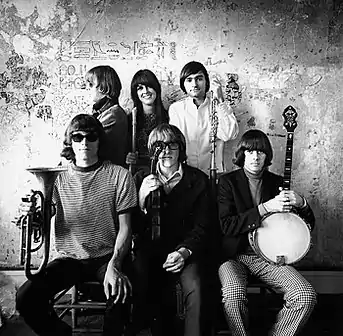 Jefferson Airplane photographed by Herb Greene in his dining room, San&nbsp;Francisco, late&nbsp;1966; top row from left: Jack Casady, Grace Slick, Marty Balin; bottom row from left: Jorma Kaukonen, Paul Kantner, Spencer Dryden