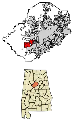 Location of Hueytown in Jefferson County, Alabama.