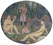 Joaquim Sunyer, c.1920, La sandía (The Watermelon), oil on canvas, 59 x 71.5&nbsp;cm, Museu Nacional d'Art de Catalunya, Exposició d'Art francès d'Avantguarda, Galeries Dalmau, Barcelona, 1920