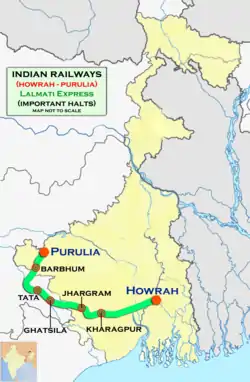 Lalmati Express (Howrah–Purulia) via Tatanagar route map