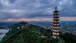 Juren Tower in memorial of Cao Juren&nbsp;[zh] (曹聚仁) on the top of Mountain Hengfeng, lying in the southwest of downtown Lanxi