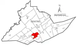 Location of College Township in Centre County, Pennsylvania