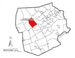 Map of Luzerne County highlighting Hunlock Township