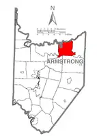 Map of Armstrong County, Pennsylvania, highlighting Mahoning Township