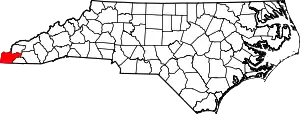 Map of North Carolina highlighting Cherokee County