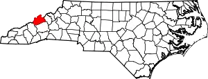 Map of North Carolina highlighting Madison County