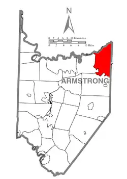 Map of Armstrong County, Pennsylvania, highlighting Redbank Township