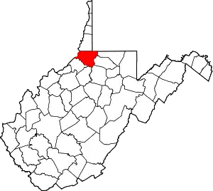 Map of West Virginia highlighting Wetzel County
