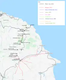 Map showing sections of Wade's Causeway reported as verified extent, by various authorities 1736–2013
