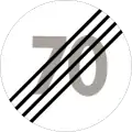 End of speed limit of 70&nbsp;km/h.