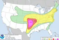 The National Weather Service Storm Prediction Center outlined a high risk area for severe weather over central Oklahoma on this map.