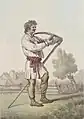 1817 illustration of a Polish peasant sharpening a scythe (drawn by Jan Piotr Norblin, engraved by Philibert-Louis Debucourt)