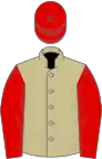 Beige, Red sleeves and cap