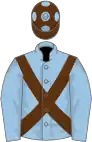 Light blue, brown cross belts, brown cap, light blue spots