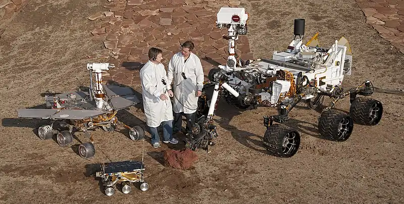 Image 8Mars roversPhotograph: NASATwo Jet Propulsion Laboratory engineers stand with three vehicles, providing a size comparison of three generations of Mars rovers. Front and center is the flight spare for the first Mars rover, Sojourner, which landed on Mars in 1997 as part of the Mars Pathfinder Project. On the left is a Mars Exploration Rover test vehicle, a working sibling to Spirit and Opportunity, which landed on Mars in 2004. On the right is a test rover for the Mars Science Laboratory, which landed Curiosity on Mars in 2012.More selected pictures