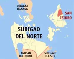 Map of Surigao del Norte with San Isidro highlighted