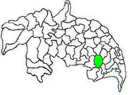 Mandal map of Guntur district showing Ponnur mandal (in green)