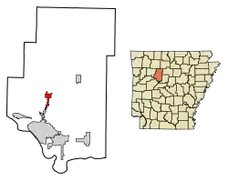 Location of Dover in Pope County, Arkansas.