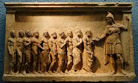 A votive stela honoring the Thracian goddess Bendis (c. 400&nbsp;BC), carved at Athens