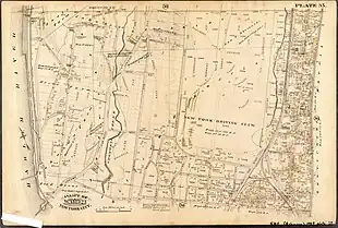 Sepia-toned historical map labeled "Part of Ward 23 New York City"  Some areas show existing streets, buildings, and railroads.  Other areas only show proposed future streets, with a largely open area labeled "New York Drivers Club".