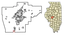 Location of Thayer in Sangamon County, Illinois.