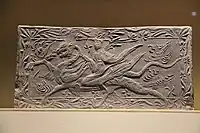 An immortal riding on a dragon, Dengzhou painted stone-relief&nbsp;[zh], Liu Song dynasty.