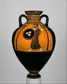 Panathenaic amphora (Archaic); c. 530 BC; ceramic; height: 62.2&nbsp;cm; Metropolitan Museum of Art