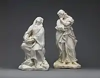 Mater Dolorosa and Saint John the Evangelist (18 inches or 46.4&nbsp;cm high) from a Crucifixion group, Gricci, c. 1744