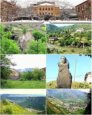 From top left:Tumanyan Central squareKobayr monastery&nbsp;• Debed RiverHouse of culture&nbsp;• Statue of Hovhannes TumanyanDebed River gorge&nbsp;• Tumanyan landscape