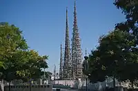 the skeletal spires of Watts Towers