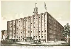 A lithograph of the Cornelius and Baker building by William H. Rease, printed by Wagner & McGuigan and published by J.H. Colton & Co. (1856)