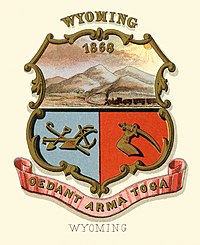 Image 29Wyoming territory historical coat of arms (illustrated, 1876). This territorial design was re-adopted at statehood (1890) until a complete redesign in 1893. (from History of Wyoming)