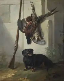 Dachshound Pehr with Game and Rifle (1740), 135 x 109&nbsp;cm., Nationalmuseum